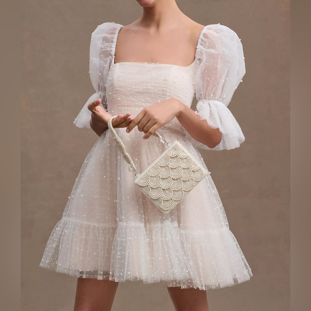 Watters Macaron Square-Neck Tulle Embellished Mini Dress